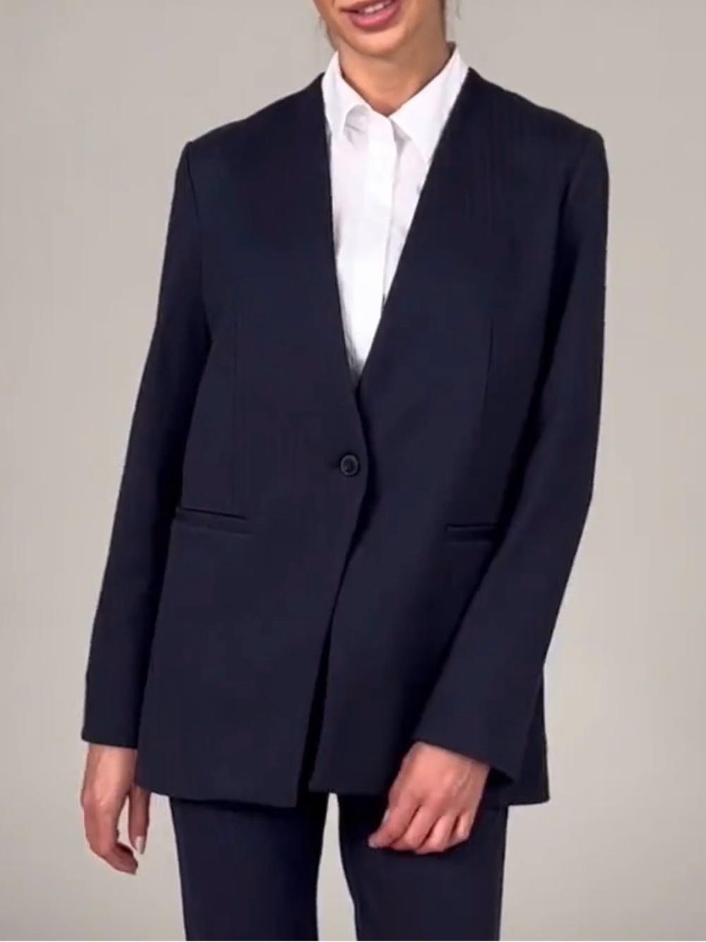 SPANX Perfect Collarless Blazer in Navy Gray Pinstripe Ponte Sz XL